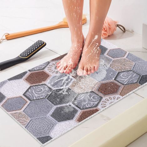 Tapis de douche antidérapant 40 x 60 cm : tapis de bain doux et confortable, avec trous d’évacuation de l’eau. Tapis de massage en PVC et luffa, antidérapant, pour personnes âgées et enfants. (1/5)