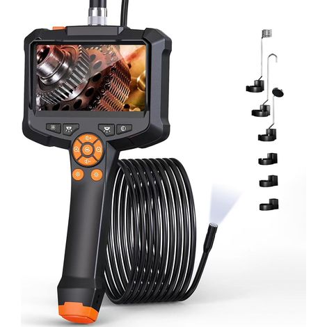 Telecamera endoscopica con luce, boroscopio impermeabile IP67 da 8 mm, telecamera di ispezione con schermo IPS da 4,3 pollici, telecamera a tubo HD 1080P con 8 LED regolabili, cavo semirigido da 5 m (1/5)