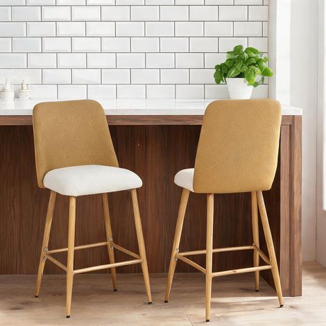 Tabouret de bar marrón en lino PU 54,5 x 45 x 94 cm (1/5)