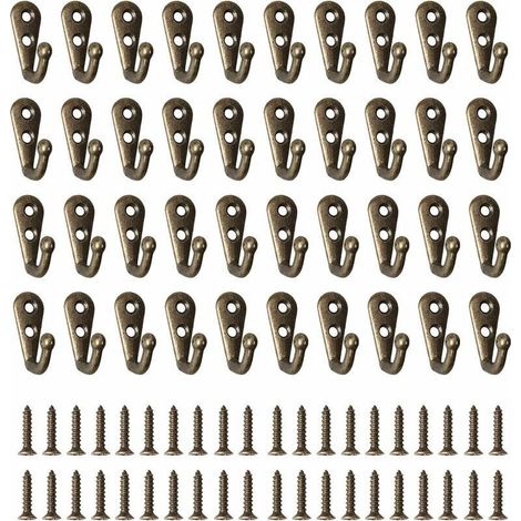 40 Stück Metallmantelhaken Kleiderhaken Türgarderobenhaken, Retro Wandhaken Kleiderhaken mit 80 Schrauben für Küche Wohnzimmer Schlafzimmer Hinter der Tür (Bronze） (1/5)