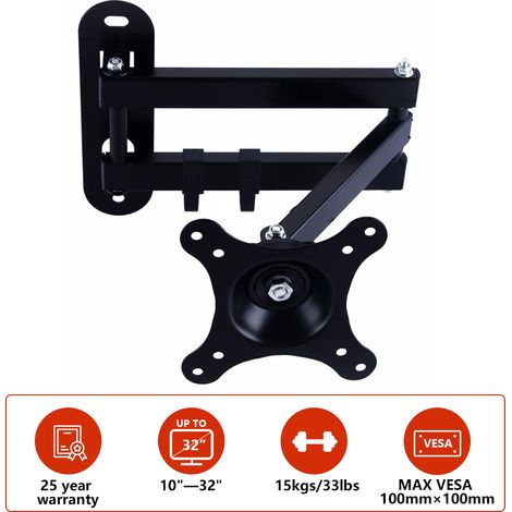 Monitor Wall Mount Bracket Swivel & Tilt for LED Curved QLED QE 4K LCD OLED SUHD UHD Monitor TV Wall Bracket Mount 10" - 32" up to 15kgs/33lbs (Single Arm Cantilever) (1/5)