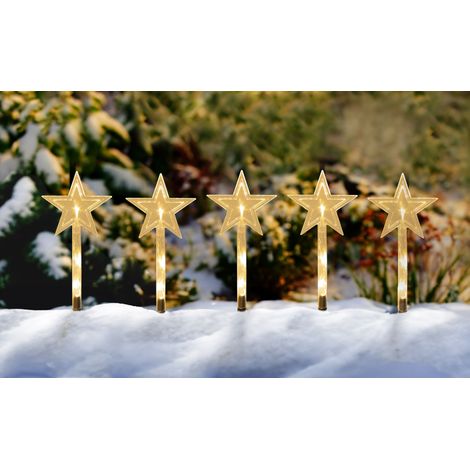LED Gartenstecker Stern 24 cm - 5er Set - Deko Leuchtsäbe mit Timer