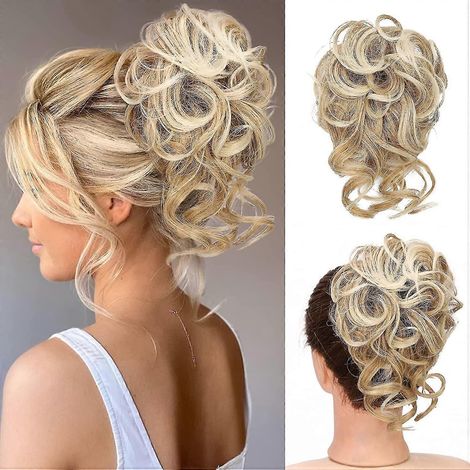 Chignon décoiffé postiche, chouchou chignon décoiffé pour femme, chignon ondulé et bouclé synthétique, postiche queue de cheval pour usage quotidien (27/613:stra (1/5)