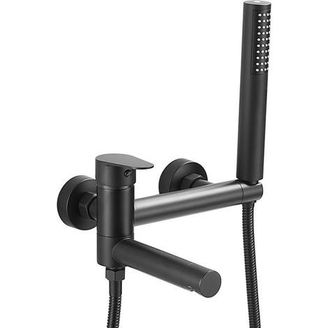 Wall-Mounted Brass Single-Lever Shower Faucet, Bath Mixer Tap with Hand Shower and Shower Hose (150cm) Black
