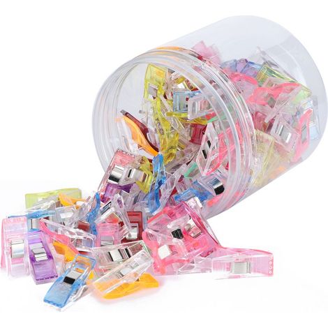 Lot de 100 pinces à ourlet pour patchwork, couture et quilting, tête plate en plastique coloré, clips de fixation (1/5)