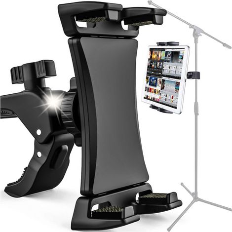 Soporte para tablet/teléfono de 4,7" a 12,9" para manillar, trípode, manillar para rodillo de entrenamiento, bicicleta estática, cinta de correr, soporte para reposacabezas Alogy negro (1/2)
