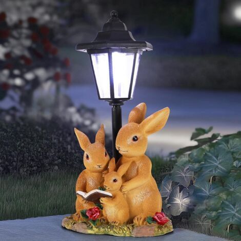 Statue de jardin solaire en résine - Lapin avec lumières solaires - Décoration extérieure imperméable - Jardin, cour, pelouse (1/4)