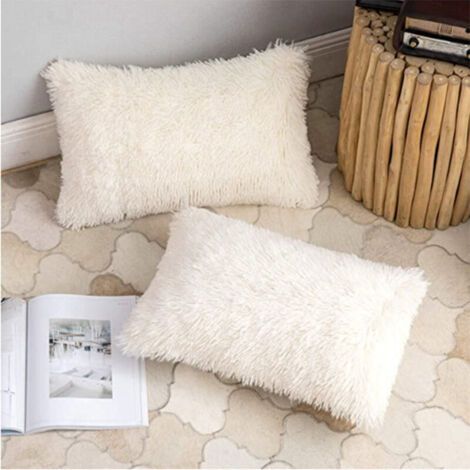 Pair Lot de 2 housses de coussin en peluche 50x70 cm, super douces, pour canapé, décoration de jardin et extérieur, blanc.