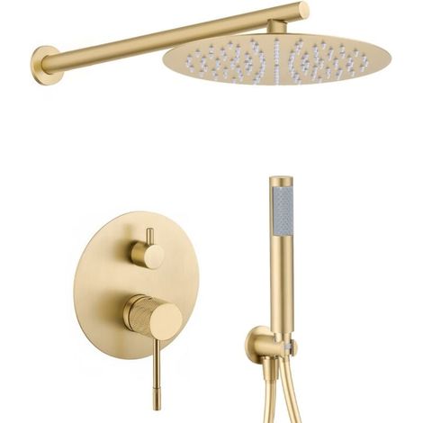 Conjunto de ducha empotrada a pared monomando TRAPA oro mate  Ø 20cm Dorado (1/3)