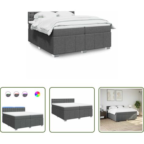 vidaXL Surmatelas - Sommier à lattes de lit avec matelas Gris foncé 200x200cm Tissu (1/5)
