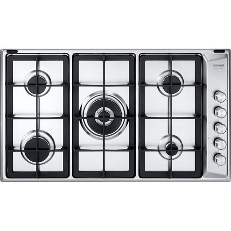 De Longhi PLI 59 GHD Linea Professional Piano cottura a Gas 5 Fuochi Griglie in Ghisa Bruciatore Tripla Corona 90 cm Acciaio Inox