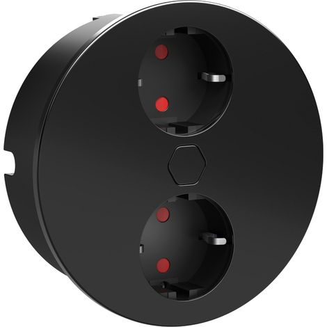 Prise encastrable ronde à ouverture et fermeture automatique e-duplex - Version : 2 prises secteur - Décor : Noir mat - SYNERCIA