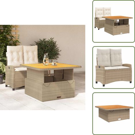 The Living Store Set da Pranzo da Giardino 2 pz con Cuscini Beige in Polyrattan - Sedile reclinabile