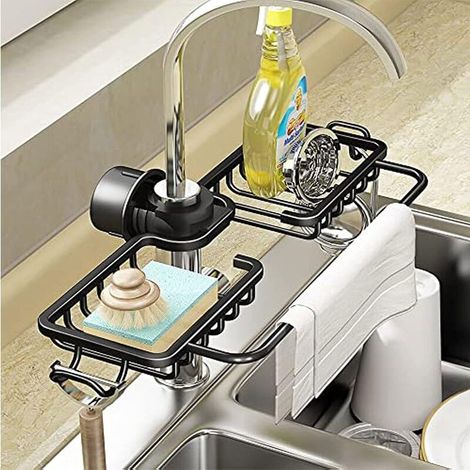 D'évier de cuisine en aluminium, espace de poinçonnage gratuit, support de robinet éponge, égouttoir à savon, panier de rangement suspendu-3 (1/5)