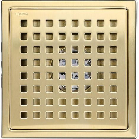 Piece Gold Shower Drain Stainless Steel Square 15x15cm Shower Drain Floor Drain Floor Drain with Floor Drain Cover, Brass Deodorant Core (1/4)