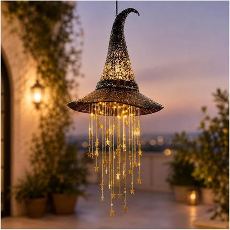 Sollbry Chapeau de sorcière lumineux à suspendre,étoile lumineuse gland,Lampe à suspendre en forme de chapeau de sorcière en maille noire,crée instantanément (1/5)