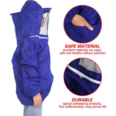 Professionelle Schutzjacke für Imker, Imkerausrüstung, Stachelschutzanzug, blau, Erwachsenengröße (1/5)