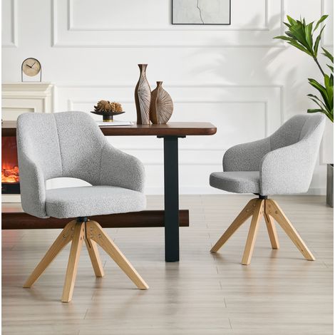 Drehstuhl für Esszimmer aus grauem Stoff, Retro-Stil, Massivholzgestell, 360°,45×48×85cm (1/5)