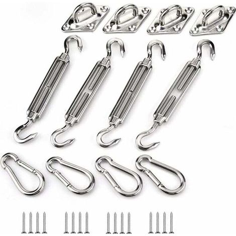 Kit de Fixation pour Voile d'Ombrage Acier Inoxydable M6 Support pour Formes Triangle Carré Rectangle (1/4)