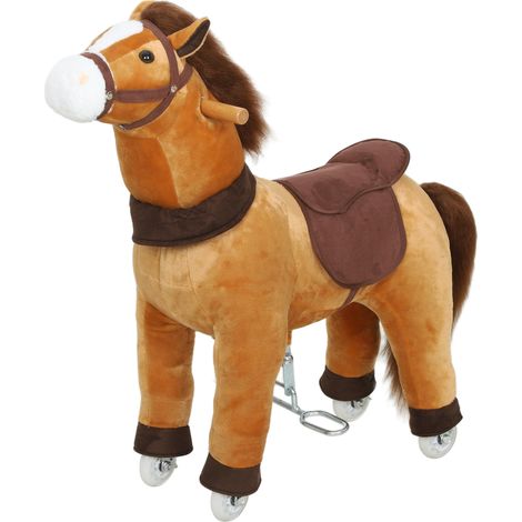 Cheval à bascule pour enfants en tissu marron foncé roues fluides 3-5 ans