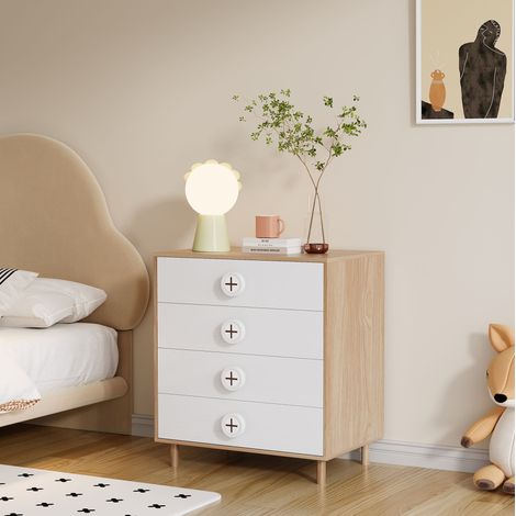 Cassettiera a 4 cassetti, mobile contenitore bicolore bianco e legno, 80 x 54 x 90 cm HAVRYA (1/5)