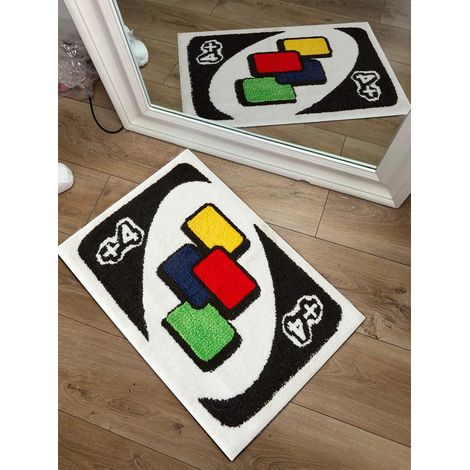 UNO – Tapis en forme de carte, antidérapant, lavable, moderne, abstrait, mignon, unique pour salle de bain, chambre à coucher, cadeau amusant pour (1/4)