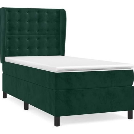 Maison Exclusive - Cama box spring con colchón terciopelo verde oscuro 90x200 cm (1/5)