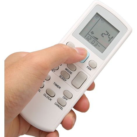 Ersatzfernbedienung für Klimaanlage ECGS02, weiß, mit berührungsempfindlichen Tasten und schwarzen LEDs.