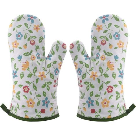 1 Paire de gants de four épais résistants à la chaleur, gants de four, résistants à la chaleur (vert fleuri) (1/5)