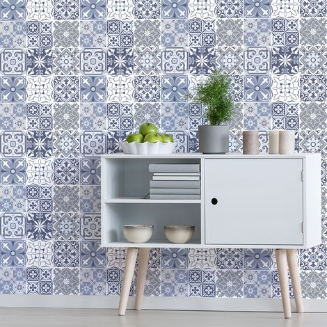 Sticker Mural Carrelage adhésif Cuisine Salle de Bain - 9 STICKERS CARREAUX DE CIMENT AZULEJOS LIPINO - 9stickers10x10cm (1/5)
