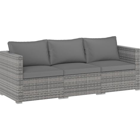 Ensemble de Canapés Modulaires pour Terrasse 3 Pièces, Salon de Jardin en Rotin PE avec Coussins Moelleux, 67 x 67 x 61,5 cm, Gris (1/5)