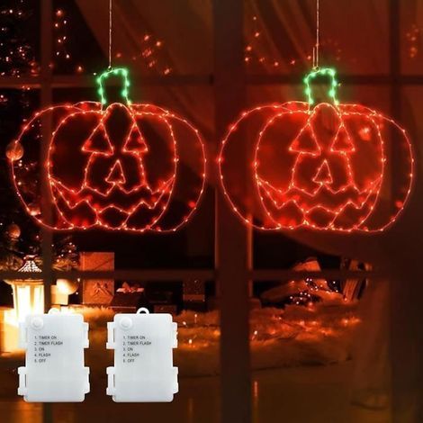 Halloween Decoration 2 Pièces Lumineuse Citrouille à Pile Rouge 240 LED Décoration Dintérieur pour Hallow DECORATION DE FETE MURALE (1/4)