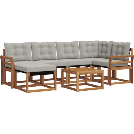 Outdoor Sofa Set with Cushion 7 pcs Natural and Light Grey vidaXL