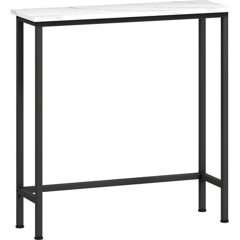 Console meuble 75 cm, table console plateaux en effet marbre, cadre en métal, style moderne blanc et noir