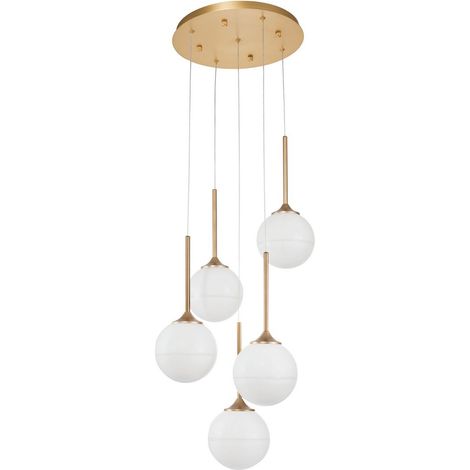 Merano Coral Plafonnier suspendu à 5 lumières en verre opale blanc laiton doré LED G9