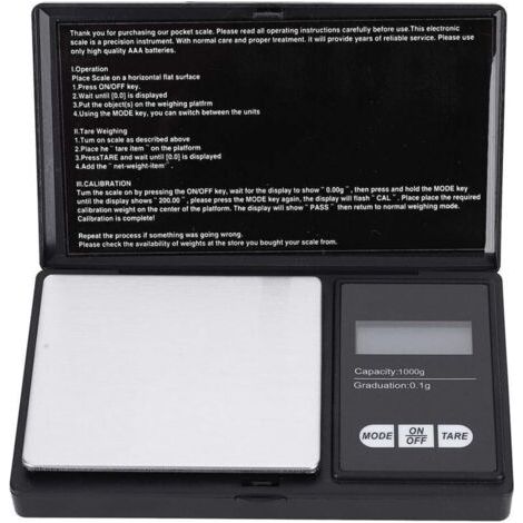Balance numérique portable pour bijoux, mini balance de poche avec écran LED de précision 0,1 g/0,1 g pour peser l'or, l'argent, les diamants, les pierres précieuses et les grains (1 000 g/0,1