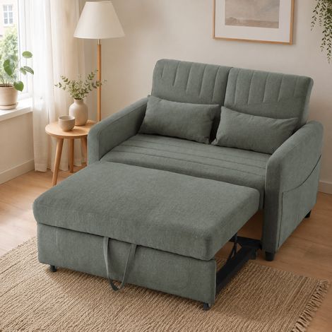 Divano letto convertibile 114x77x82,5 cm in tessuto cotone-lino verde, salvaspazio FloraGrace (1/5)