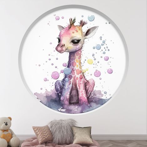 Stickers Trompe l'oeil Arche ronde Enfants - Girafe - Diamètre 30 cm (1/4)