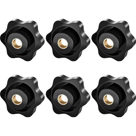 Lot de 6 écrous à poignée étoile M10 avec noyau en laiton, filetage intérieur M10, écrou moleté Ø 38 mm, bouton de serrage pour machines, meubles, machines-outils, équipements de fitness (1/5)