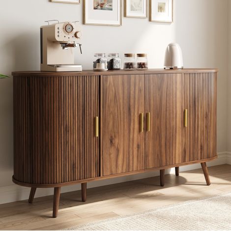 Credenza 150x40x79 cm con ante laterali scorrevoli, 3 scomparti, in MDF per sala da pranzo - noce (1/5)