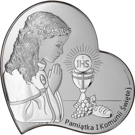 Quadro in argento con bambina, ricordo della Prima Comunione + incisione 6746 7 x 7 cm (1/5)