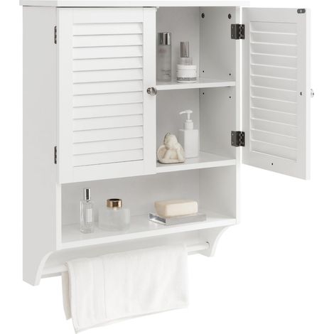 Armoire Murale de Salle de Bain à 3 Compartiments - Armoire Murale en Bois avec étagère réglable - Blanc (1/5)