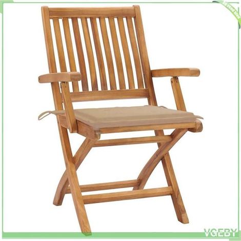 Chaises pliables de jardin - FAFEICY - 3072726 - Teck massif - Lot de 4 - Coussins beige (1/5)