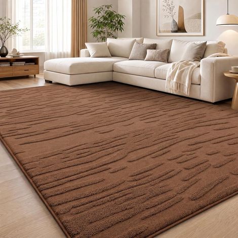 Tapis de salon extra large pour chambre à coucher, lavable en machine, antidérapant, à poils courts et doux, pour chambre d'enfant, chambre à coucher - 240 x 340 cm, marron (1/5)