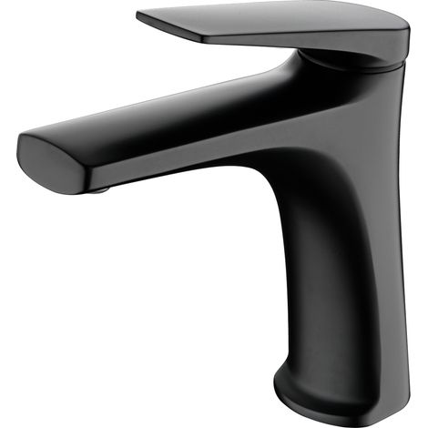 Grifo monomando sobre repisa para lavabo fabricado en latón con acabado negro mate Delos de Imex (1/2)