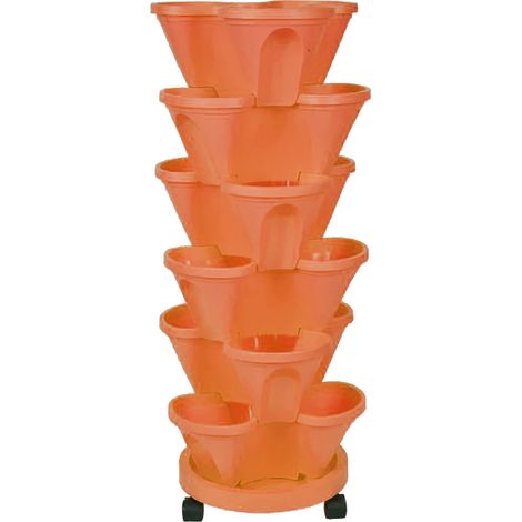 Pot de Fleurs Plastique - Bac de Culture 3D Pot à 3 Pétales Couleur Brique (6 Pots + 1 Plateau Tournant) (1/5)