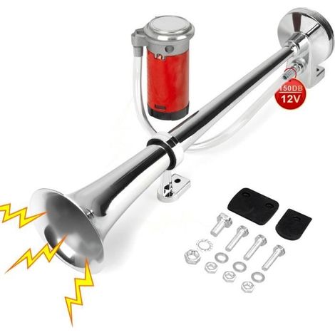 DZANKEN Klaxon Auto 12v 150dB 45cm Trompette Puissant Corne avec Support et Compresseur d'air pour Tous les Transports (1/4)