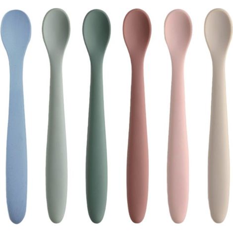 6 piezas, cuchara de silicona, cuchara infantil, cuchara suave, nutritiva, 16,32,41,3 cm (gris azulado/beige/rojo ladrillo/rosa claro/verde claro/verde oscuro) (1/5)