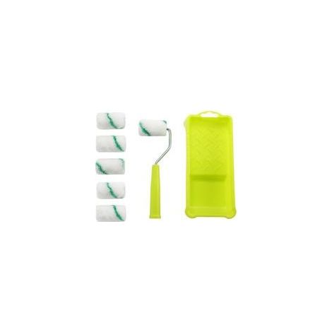 Mini Rouleau Peinture avec Poignée, Kit Professionnel avec Bac et Pinceaux, 6 Manchons de Rechange pour Peindre Facilement (1/5)