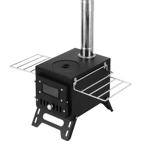 Outdoor Camping Wood Stove, Firewood Burner, Foldable Stainless Steel Heater with Tent, Fire Window, Patio Fireplace, Campfire Cooking, Ideal for Picnics, Black (1/5)